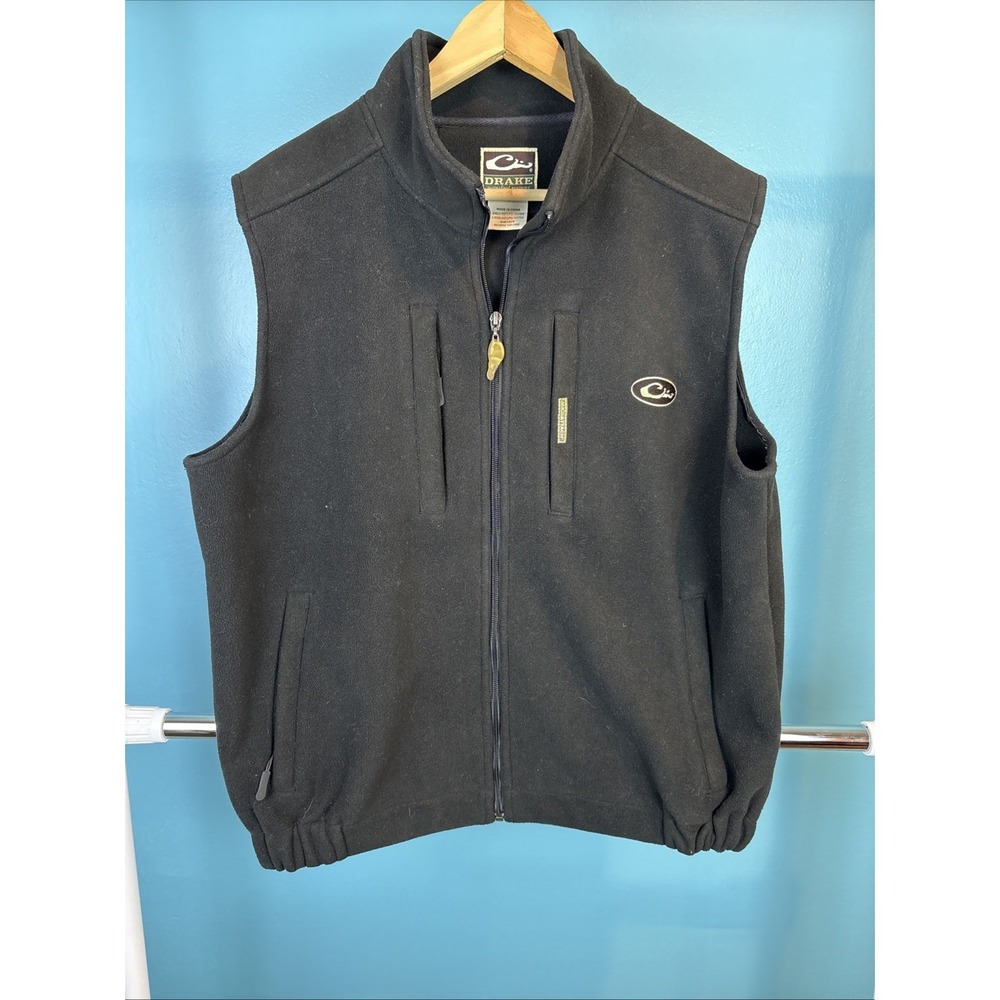 Drake Vest Mens Large Black Fleece Full Zip Magnattach Hunting Pockets Outdoor